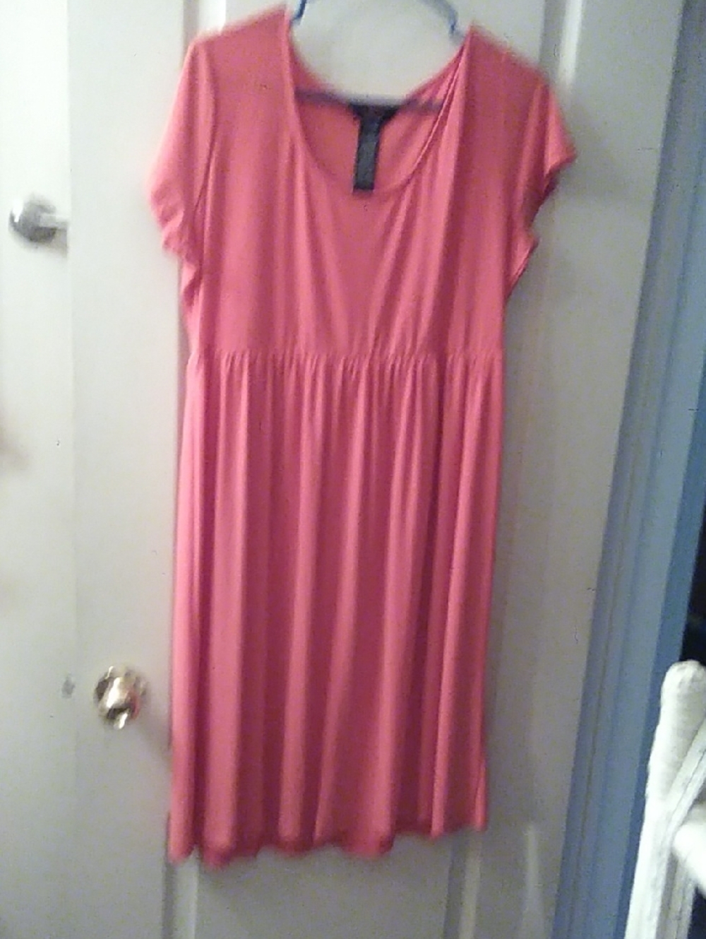 Women’s Coral Pink Short-Sleeve Gathered Waist Dress